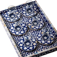Plateaux de service mère de perles, cascade, avec serpillière, ensemble de 6 sous-verres, hôtel et Restaurant, incrustation d'os, ustensiles de cuisine, à la maison artisanal