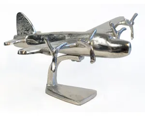 Modelo de Avión Vintage para decoración de oficina y hogar, accesorio decorativo de aluminio de sobremesa, artesanía de Metal antiguo de plata para escritorio