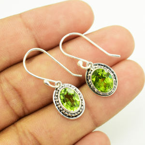 Boucles d'oreilles pour femmes en argent sterling massif 925, bijoux fins, forme ovale, péridot, pierres précieuses, crochet - Product Image 4