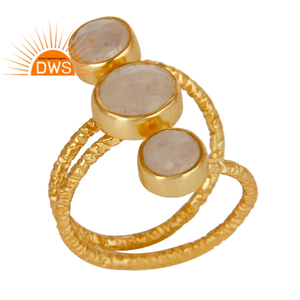 Indian Gold Plated 925 Silver Multi Rainbow <b>Moonstone</b> Ring Women's Jewelry Manufacturer - Product Image 1
