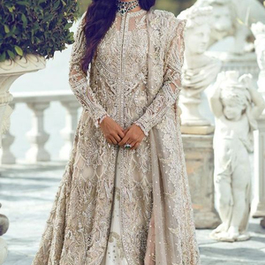 ---BEAUTIFUL--HEAVY--<b>BRIDAL</b>--<b>JACKET</b> WITH LEHENGA--Dress-with---Embellished in Crystal Glass Beads Stone Work for Wedding=2021-- - Product Image 1