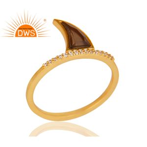 พลอยบุษราคัมสโมคกี้ธรรมชาติและขาวเพทายฮอร์น14K ชุบทองเงิน92.5ลูกบาศก์เซอร์โคเนียแหวนเครื่องประดับขายส่ง - Product Image 1