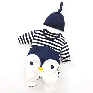 Combinaison pour nouveau-né, ensemble avec imprimé de pingouin, barboteuse unisexe, 100% coton, vêtements pour bébé, image d'animaux
