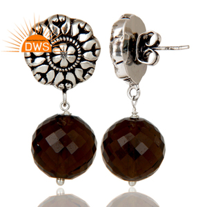 ต่างหูควอตซ์สีเงินทองเหลืองเคลือบออกซิไดซ์ทำด้วยมือแบบดั้งเดิมสำหรับเป็นของขวัญสำหรับผู้หญิงคอลเลกชันวินเทจของเธอ - Product Image 2