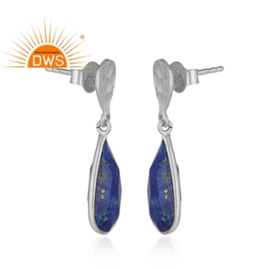 Pendientes de Plata de Ley 925 con Textura de Piedra Preciosa de Lapislázuli Natural, Proveedor de Pendientes de Plata Fina - Product Image 2