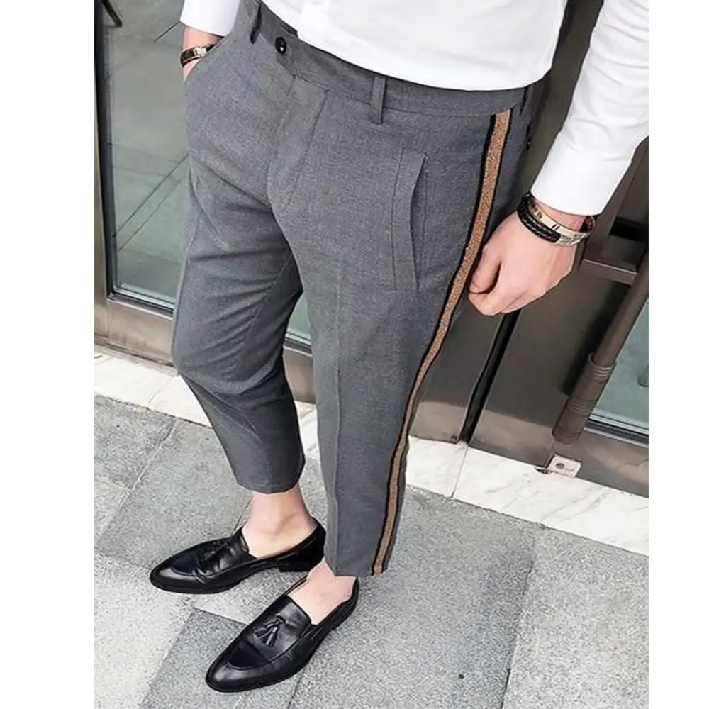 2020 New Trend Grey Wool Polyester Men Golf Trousers Casual Chino Slim Fit Suit Pant