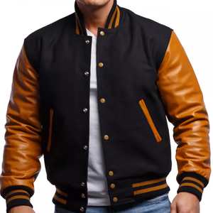Chaquetas de Béisbol Varsity para Hombre con Logotipo Bordado Personalizado OEM, con Cuero - Product Image 2