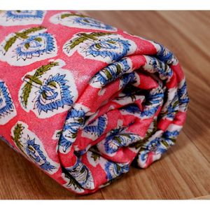 1 25 Yards Indian Hand Block Print Fabric Crazy Cotton Fabric Sanganer Jaipur Handmade Blue Pink Vegetable Lightweight Nonwoven - Product Image 6