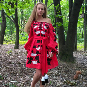 ชุดเดรสสั้นปักลายยูเครนแบบดั้งเดิมสินค้า2022คอตตอนไม่มีสาย100% สีแดง - Product Image 5