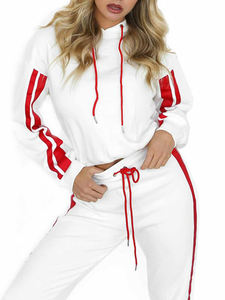 Ensemble de survêtement de maternité d'hiver pour femmes, deux pièces, motif rayé, sweat à capuche à manches longues, pantalon de jogging, évacuation de l'humidité - Product Image 4