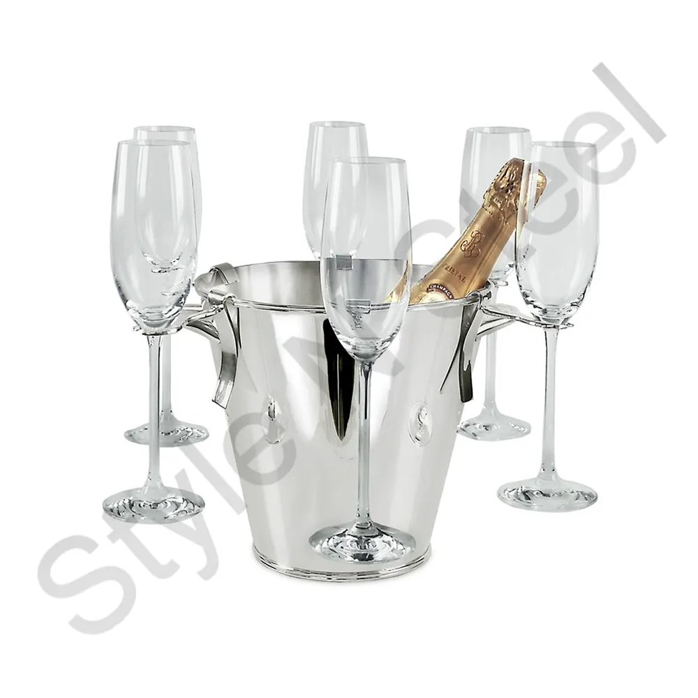 Stainless Steel Wine Bucket with 6 Glass Holder 304 stainless steel wine bucket Champagne Bucket with handles Steel Wine chiller