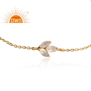 Fire Rainbow Moonstone <b>Bracelet</b> <b>Gemstone</b> Jewelry Leaf Design Gold Plated 925 Silver Chain Link <b>Bracelet</b> Supplier - Product Image 2