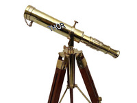 Télescope en laiton brillant fait à la main avec trépied en bois Instrument décoratif de bureau pour les activités d'espionnage