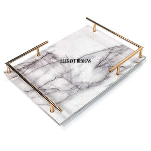 Plateau de service en marbre de forme ronde, de qualité supérieure, plat de service classique de Table, de luxe de styliste en marbre - Product Image 3