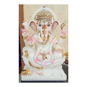 Statue de Lotus en marbre blanc, Statue du dieu Ganesha en céramique Pure - Product Image 1