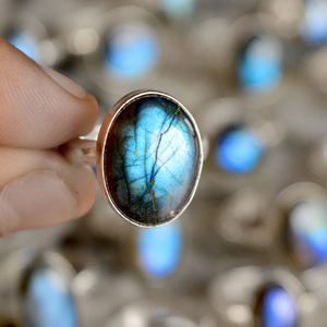 Bague en pierre précieuse naturelle pour homme, anneau en argent labradorite, superposition d'argent 925, prix de gros - Product Image 1