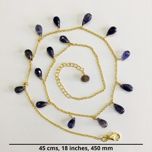Iolite-Plata de Ley 925, gemas preciosas chapadas en oro puro, 45 cm Cadena de eslabones ajustable, collar a la moda - Product Image 2
