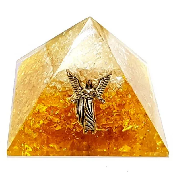 천사 보호 노란색 크리스탈 칩 순수 자연 클리어 크리스탈 Orgone 피라미드 치유 Reiki 명상 차크라 균형
