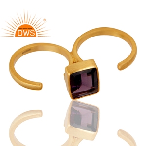 Hydro <b>Amethyst</b> Double Finger Open <b>Ring</b> Wholesaler 18k Yellow <b>Gold</b> Plated Brass of Fashion Jewelry Indian Custom Jewelry - Product Image 2