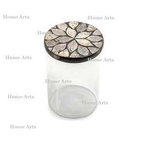 Classic Design Acrylic <b>Sweets</b> <b>Box</b> With MOP Wood Lid Premium Quality Round Shape Dry Fruits Storage <b>Box</b> In India - Product Image 1
