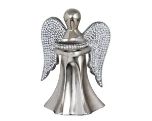 Candelabro de plata de estilo nórdico para decoración del hogar, soporte decorativo de lujo con diseño de pilar de Metal, con cuentas de alas de Ángel, para Navidad