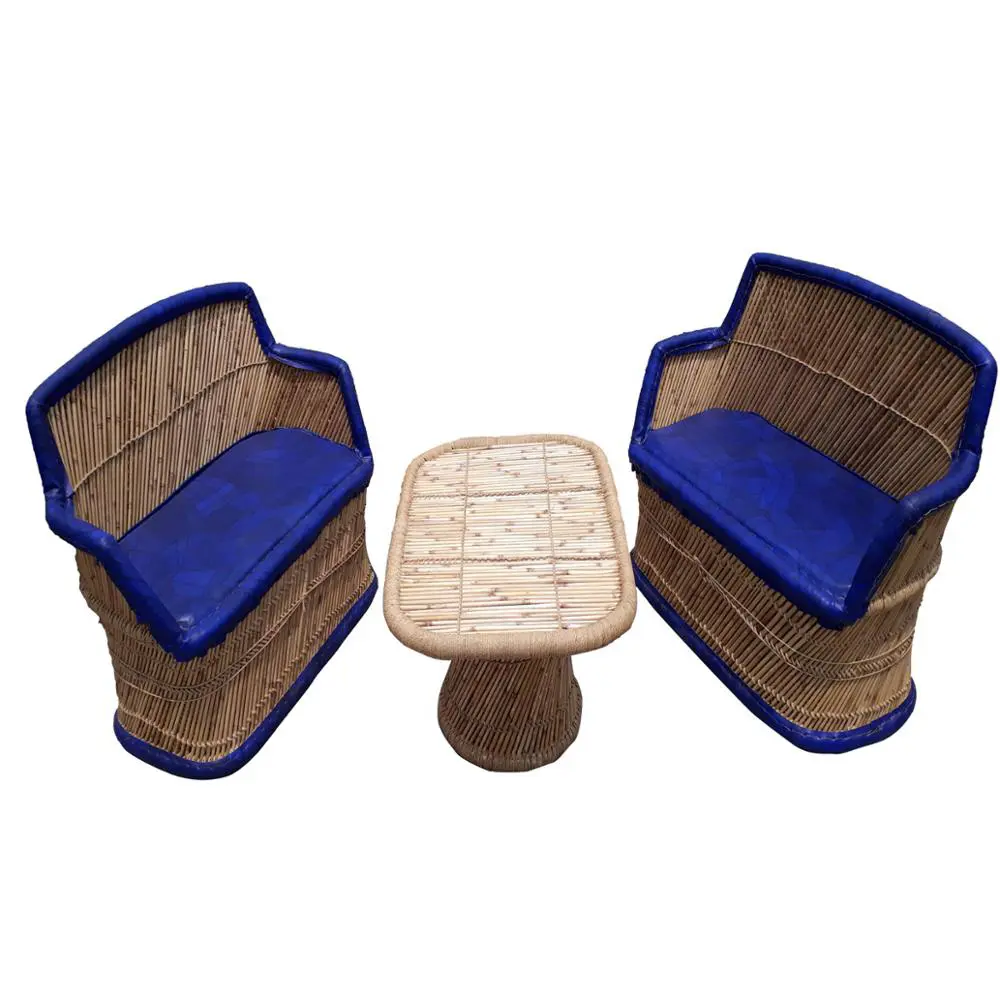 2024 Top Selling Restaurant Garden Set of 2 Sofas Table Furniture Rattan Bamboo Hotel Poolside Garden Sets Lawn Patio Furniture