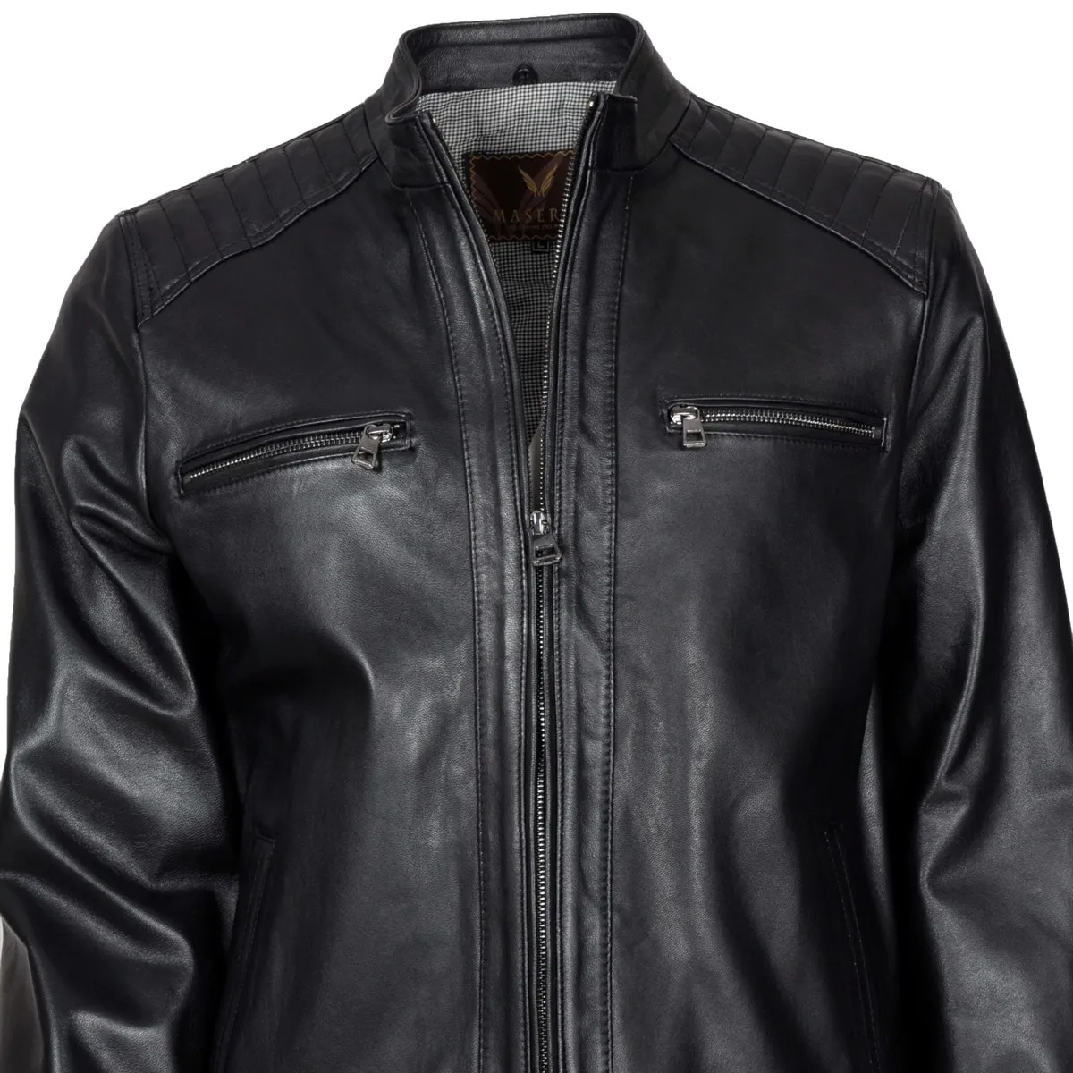 High Quality Maserto High Collar Black Leather Jacket Wholesale Product - The Most Preferred Men's Coat