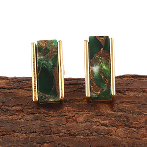 Pendientes minimalistas con forma de barra Mohave, de cobre verde, turquesa, 24k, dorados, con efecto Push Back, joyería - Product Image 5