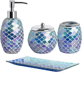 Modern Mosaic Poly Resin Mother Of Pearl Bath Accessory Bathroom Set Wholesale