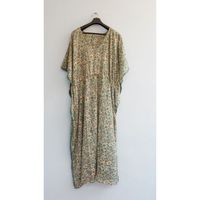 Caftán Indio Vintage de Seda para Mujer, Talla Grande, Vestido Maxi de Verano, Cintura Natural, Estampado Floral, Cuello en V, Corte Holgado, Transpirable, para Adultos