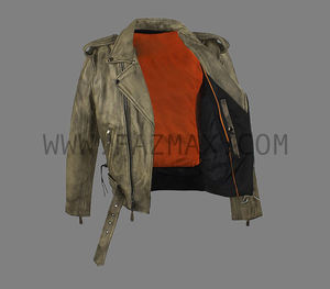 Veste de moto en cuir de vache vieilli pour hommes, grande taille, lacets latéraux en cuir noir délavé, fermeture éclair, imperméable et respirant - Product Image 6