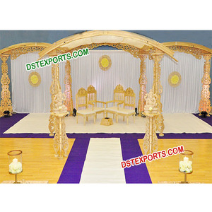 Designer Carved Wedding Mandap Traditional Indian Wedding Handcarved Wooden Mandap, Heavy Carving Wedding Wooden Mandap Set USA - Product Image 1