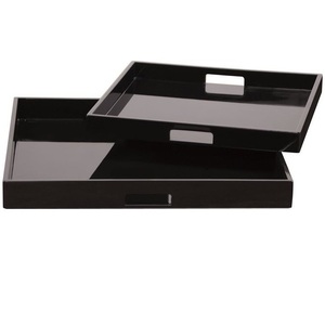 Wholesale Food Grade <b>Breakfast</b> Black Vanity Wood Serving Ottoman <b>Tray</b> for Tea - Product Image 1