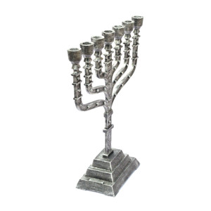 Plata antigua 7-rama Menorah 12 tribus huecograbado impreso vela única tarro Hanukkah Chanukah candelabro Metal - Product Image 2