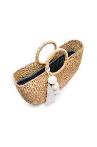 Handcrafted Modern Beach Crossbody Bag Boho Girls Trendy Natural Water Hyacinth Straw <b>Pom</b> <b>Pom</b> Embroidery Floral Two Straps - Product Image 5