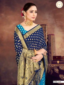 Sari de Seda de Diseño, Tela Suave con Pieza de Blusa, Hecho en India, SURAT Gujarat/ROPA/SADI (Color Azul) - Product Image 6