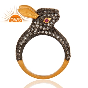& Zircon Gemstone Rabbit Shape Ring 925 Sterling Silver Cubic Zirconia Natural para mujeres Fabricante de joyas Chapado en oro de moda - Product Image 2