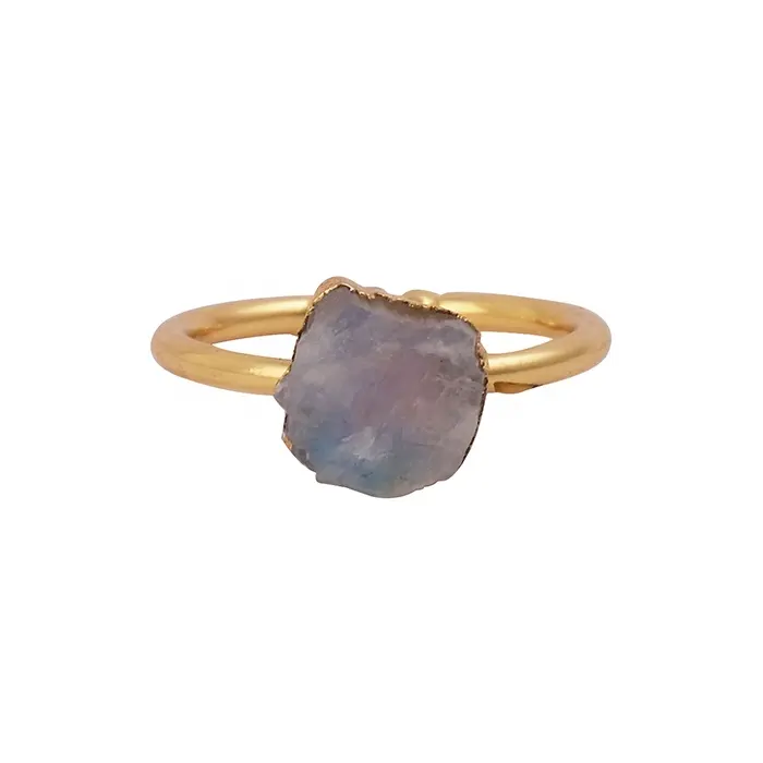 Beautiful rainbow moonstone rough ring uncut raw adjustable ring gold electroplated jewelry june birthstone crystal ring gifts