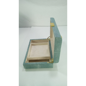 เปลือกล็อคทองเหลืองสร้างสรรค์ตกแต่งที่กำหนดเองมอสส์สีเขียว0,245X0,185X0,08 Faux Shagreen กล่องเครื่องประดับ - Product Image 3