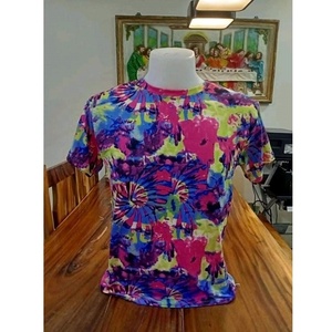 Camiseta Unisex Personalizada de Algodón Ecológico para Mujer, Teñida con Técnica Tie-Dye, Lavado Ácido, Multicolor, Cuello Redondo, Manga Corta, Estilo Urbano, OEM, Tejida, para Fiesta - Product Image 3