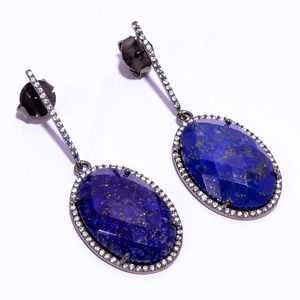 Pendientes de Plata de Ley 925 con Circonita Cúbica y Lapislázuli Natural, Diseño Moderno, para Regalo de Boda o Fiesta, para Mujer - Product Image 3
