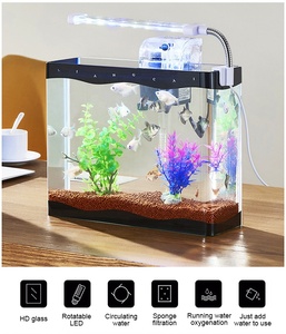 Tanque de peces de acuario LED, acuario de vidrio transparente alto, tanque de cría de peces, tanque de cultivo ultra-negro, acu - Product Image 1