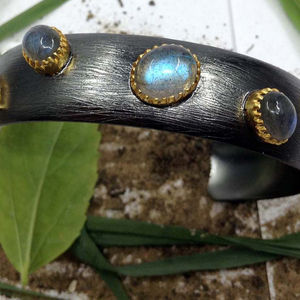 สร้อยข้อมือพลอยออกซิไดซ์925เงินสเตอร์ลิงที่มีคุณภาพสูงที่มีค่าและบริสุทธิ์ Labradorite และมูนสโตน - Product Image 2