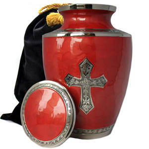 Urna de cremación de aluminio hecha a mano con cruz de plata Fabricante indio Urna funeraria para cenizas humanas Suministros de servicio conmemorativo - Product Image 4