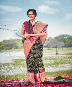 Banarasi Seda Sarees Fiesta Desgaste Boda Indio Étnico - Product Image 5