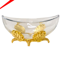 Tazón de metal y vidrio de alta calidad, tazón de servicio de forma redonda de trabajo elegante con soporte de metal dorado para decoración de boda