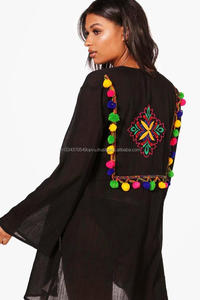 Boho เก๋ไก๋ชุดเดรสกิโมโนปอมปอมปักลายใส่ริมชายหาดของผู้หญิงชุดคลุมบิกินี่สำหรับเด็กผู้หญิงแนวฮิปปี้เก๋ไก๋สวยงามตกแต่งลูกไม้ - Product Image 3