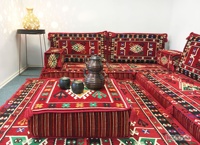 Ensemble de coussins de sol d'angle oriental Belkiz Nomad Anatolian, brodés, tissés, vintage, rouge, avec garnissage en mousse densité 22