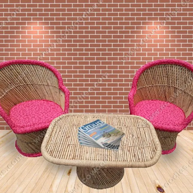 Modern Factory Outdoor Furniture Design Leisure Bamboo Chair Set Of 2 Pcs With Center Table Pink Cushion Padding For Outdoor