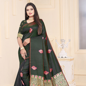 Bollywood designer saree designer miroir travail fleur conception tissu de soie douce impression numérique couleur marron sari avec chemisier Inde vêtement - Product Image 1